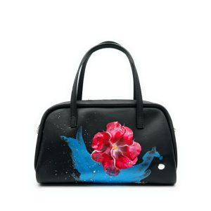 Bauletto – Pelle liscia Nero – Fluid art Rosso e azzurro