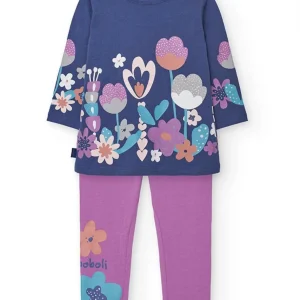 Completo bambina in maglia lilla fiori