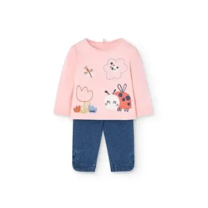 Completo neonata Boboli rosa con stampa e pantaloni