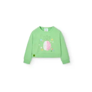 Felpa colorata bambina Boboli verde con ricamo ananas