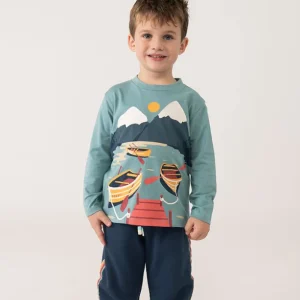 Maglietta bambino stampata in maglia verde turchese