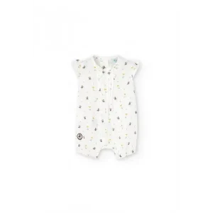 tutina corta neonato Boboli cotone bianco stampata con zip