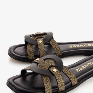 BORBONESE ciabatta in pelle e graffiti nero