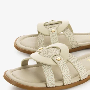 BORBONESE ciabatta in pelle e graffiti beige