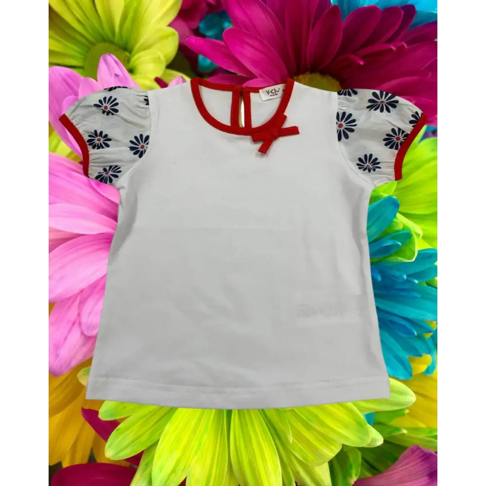 maglietta bianca maniche corte bambina con fiocco - immagine 3