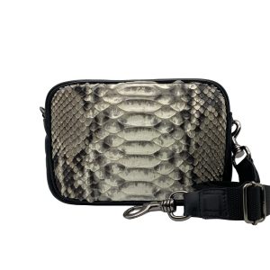 Camera Bag con Tracolla – Cuoio nero e Pitone Roccia