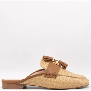 COCCINELLE sabot in pelle e rafia naturale e cuoio