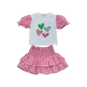 COMPLETO GONNA QUADRI + MAGLIETTA BIA/FUXIA Y-CLU 333TYFBS25