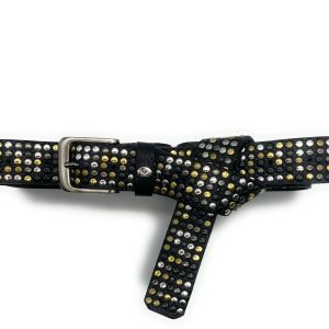 Cintura da Annodare – Alta 3,5 cm – Pelle Nera – 1000 e più Borchie Oro, ottone, argento, canna fucile
