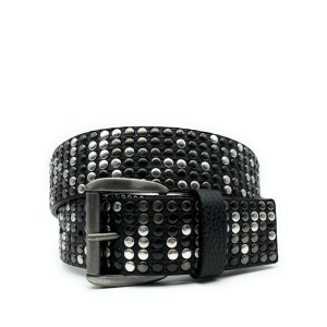 Cintura Borchiata alta 4 cm, pelle nera – Borchie miste argento