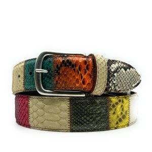 Cintura – Alta 4 cm – Vero Pitone – Patchwork verticale – Colori chiari