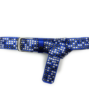 Cintura da Annodare – Alta 3,5 cm – Pelle Blu Elettrico – 1000 e più Borchie Argento, Canna Fucile