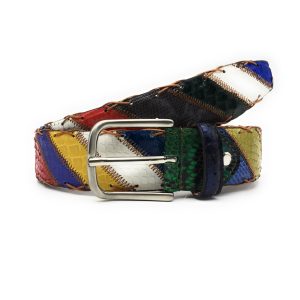Cintura uomo in pitone Patchwork Chiaro con intreccio Cuoio fatto a mano