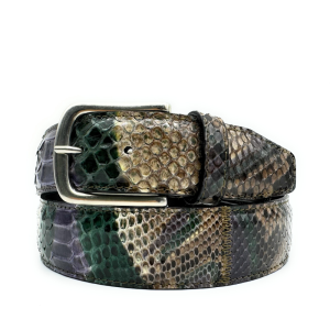 Cintura uomo in Pitone – Alta 4 cm – Patchwork – Verde, Viola, Nocciola