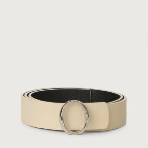 ORCIANI Cintura Soft Double in pelle martellata nero avorio