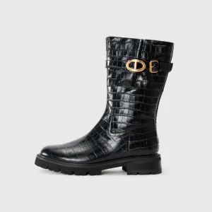 TWINSET STIVALE IN STAMPA COCCO NERO CON LOGO NERO