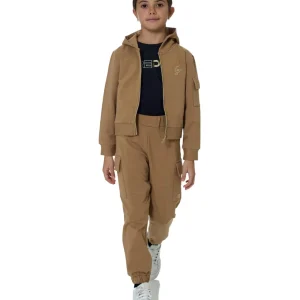 Felpa Aperta con Cappuccio e Zip Oro – Colore Biscuit