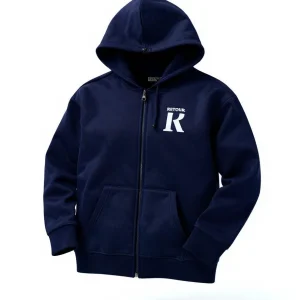 Felpa aperta blu con cappuccio foderato e logo bianco