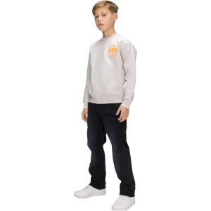 Felpa Girocollo Ragazzo Fino a 16 Anni – Colore Ghiaccio con Stampa Arancione Flu