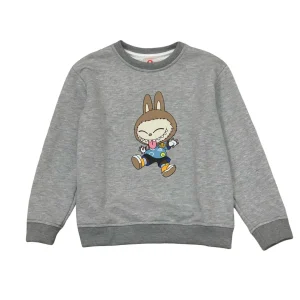 Felpa Grigia Unisex con Stampa Coniglietto che Gioca