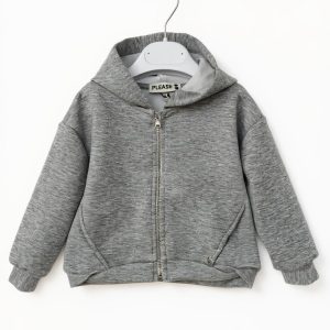 Felpa grigia con cappuccio e zip – comoda e versatile per bambine