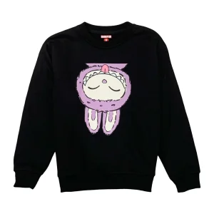 Felpa Nera Bambina con Stampa Coniglietto Viola