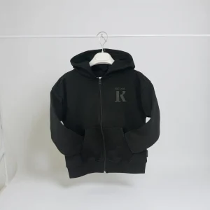 Felpa aperta Nero con cappuccio foderato e logo nero