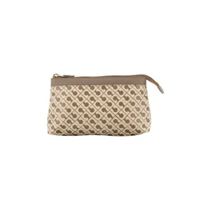 GHERARDINI Pochette in tessuto softy con inserti in pelle TABACCO