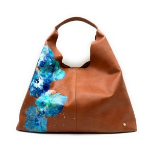 Borsa Hobo – Pelle liscia Cuoio – Fluid art Azzurro