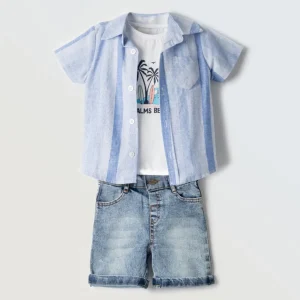 Completo camicia, maglietta e pantaloncino baby maschio