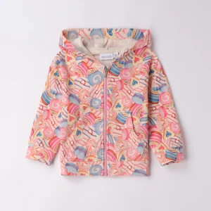 Felpa bambina rosa con zip e fantasia dolciumi