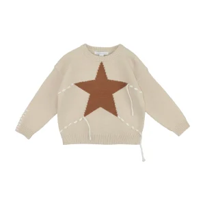 Maglia Bambina Beige con Stella Marrone