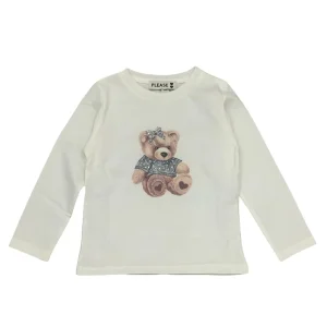 Maglietta a maniche lunghe per bambina  bianca con orso