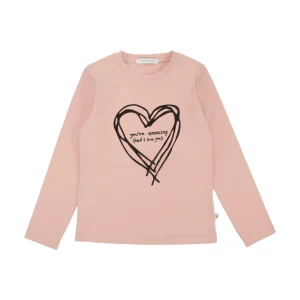 Maglietta Bambina Girocollo – Rosa con Cuore Nero Stampato