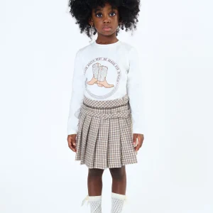 Maglietta Bambina Latte con Stivali Cowboy Brillantini