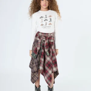 Maglietta Off White Manica Lunga "Cow Girl Mood" con Stampa Brillantini