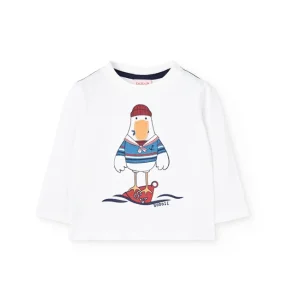 Boboli Maglietta Bambino Bianca Stampata con Gansetto