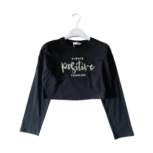 Maglietta nera cropped per bambina da 8anni a 16anni Y-Clu YFJF24T182