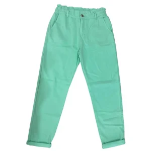 Pantalone large fit, vita alta colore Verde in cotone per Bimba Y-Clù