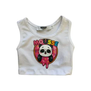 Mousse maglietta senza maniche bambina panda bianca
