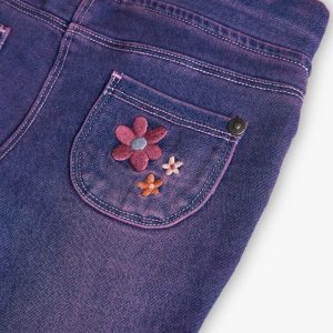 Pantaloni denim bambina blu fiori
