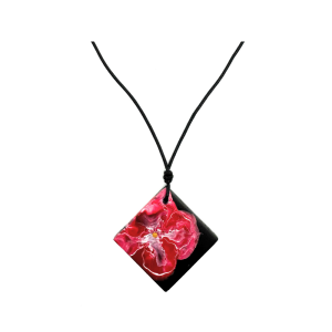 Collana con Pendente – Rombo nero – Cristallo Fluid art – Rosso 2