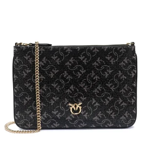 PINKO BORSA FLAT CLASSIC MONOGRAM FULL STRASS  nero argento
