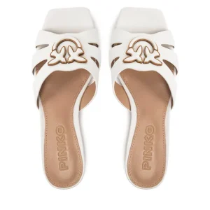PINKO ciabattina in pelle con logo bianco avorio