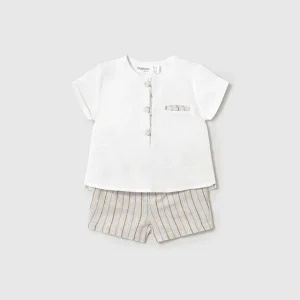 Completo pantaloncino e camicia lino neonato