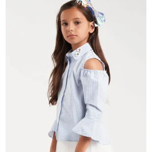 Camicia bimba in misto cotone stretch con spalla scoperta per Bimba Sarabanda 0W431
