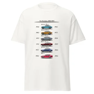 T-shirt Alfa Romeo evoluzione modelli dal 1950 al 1990