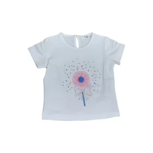 Y-Clù T-shirt bambina fiori con decorazione dolce