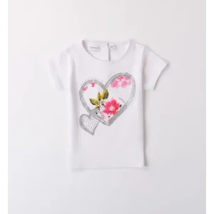 T-SHIRT BIANCA CON CUORE E FIORI BAMBINA