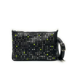 Bustina a tracolla – Borchiata in pelle Nera – Giallo